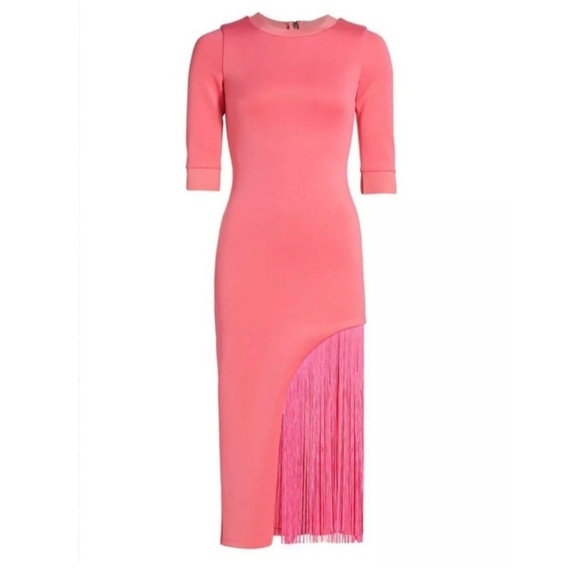 NWT Alice + Olivia Pink Midi Dress | Fringe | Cocktail Gown | Wedding Guest - Picture 4 of 17